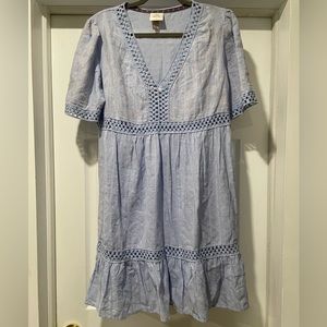 Knox Rose Blue Short Sleeve Dress with Slip, Size Medium